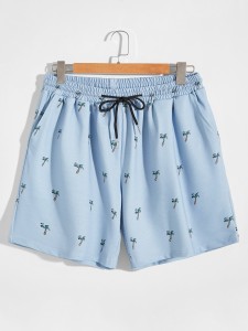 Men Trees Print Drawstring Waist Shorts