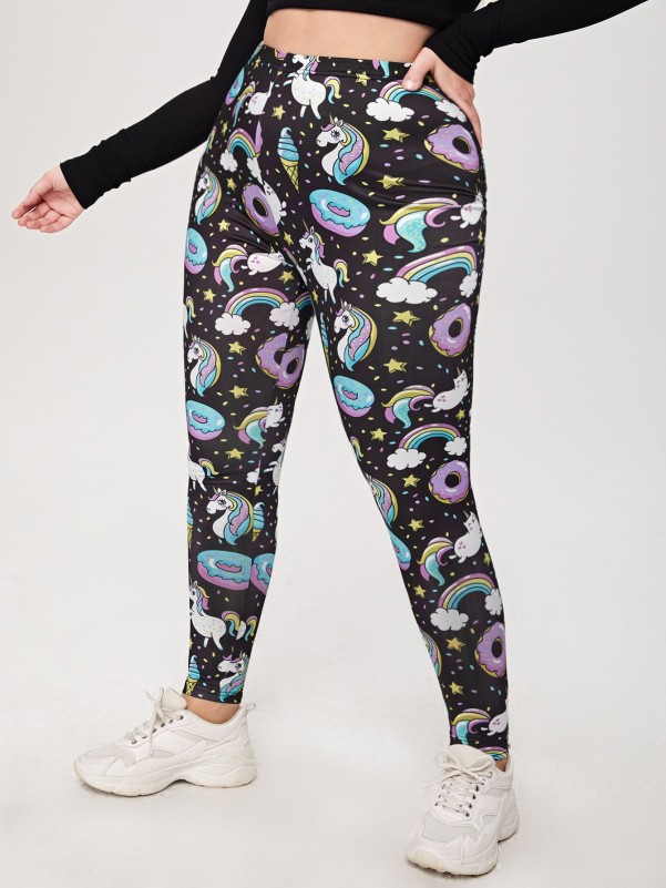 Plus Donuts & Unicorn Print Leggings