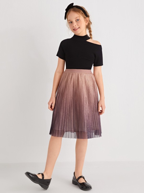 SHEIN Girls Ombre Pleated Skirt