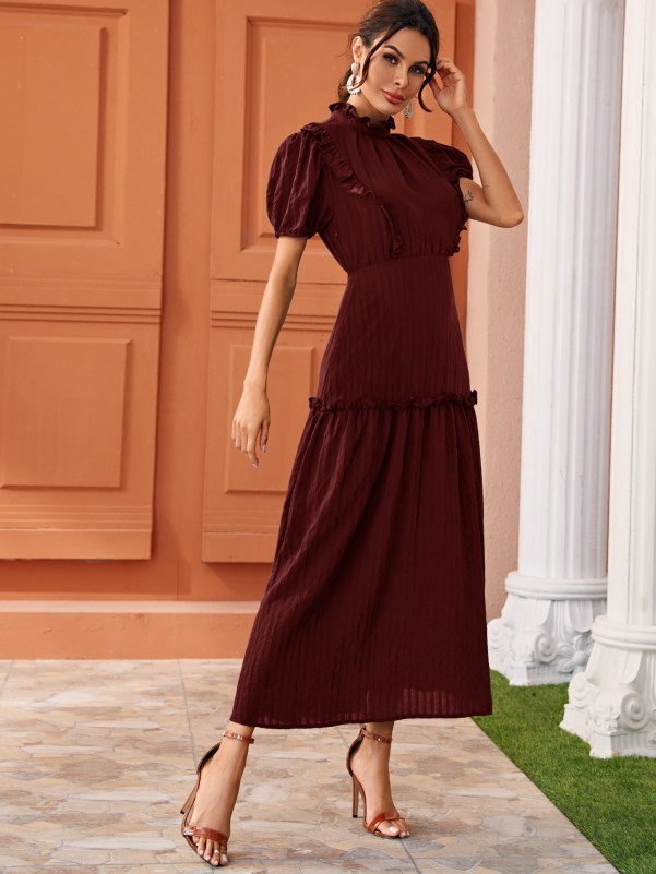 Mock neck ruffle clearance dress