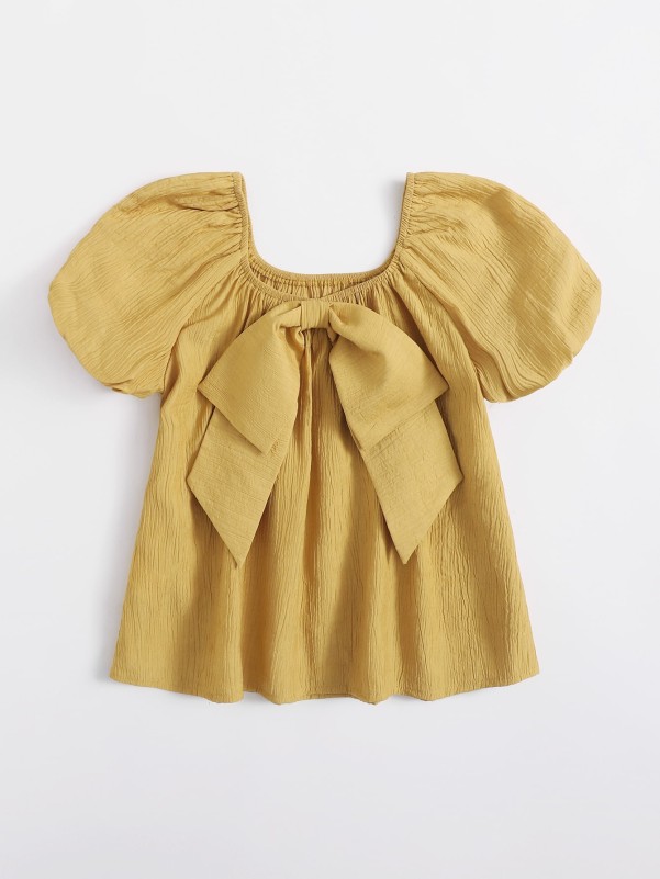 SHEIN Girls Bow Detail Solid Top