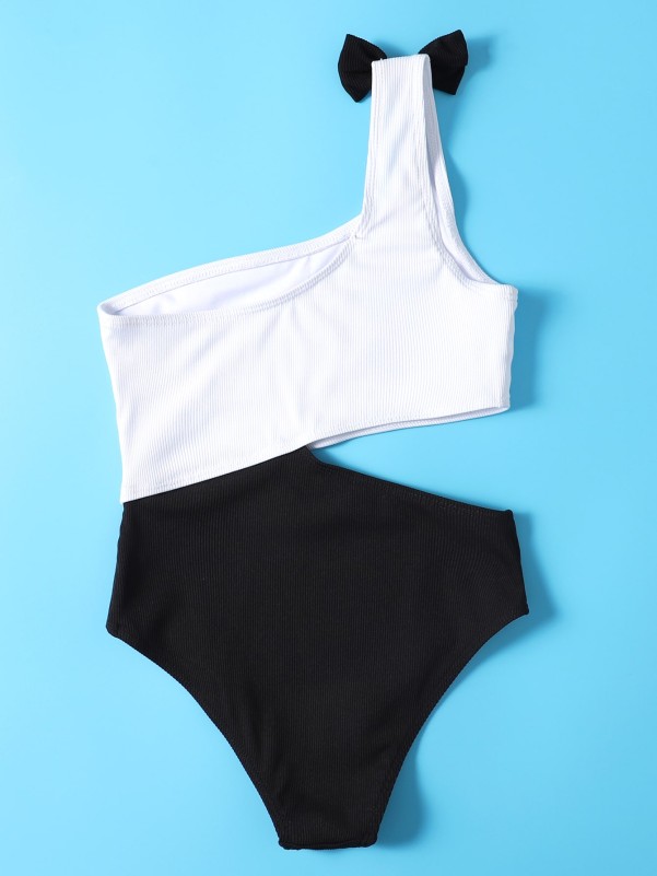 Girls Two Tone Cut-out One Piece Swimsuit