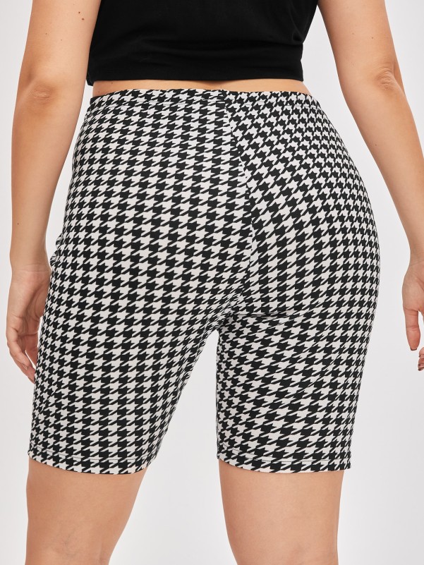 SHEIN Plus Houndstooth High Waist Biker Shorts