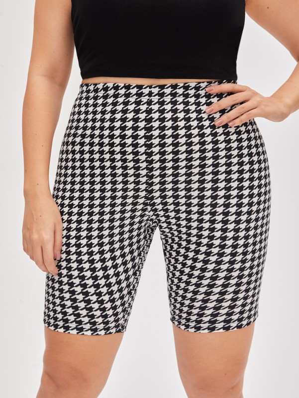 SHEIN Plus Houndstooth High Waist Biker Shorts