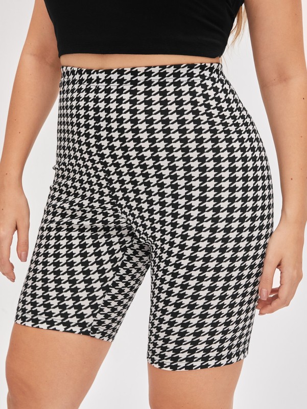 SHEIN Plus Houndstooth High Waist Biker Shorts