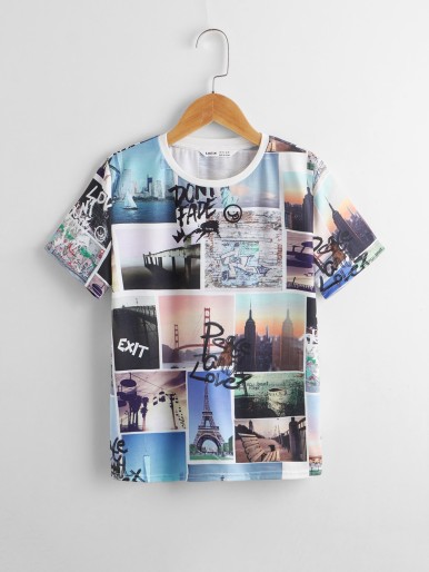 SHEIN Boys Letter Graphic Picture Print Tee
