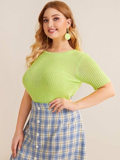 Plus Neon Lime Short Sleeve Knit Top