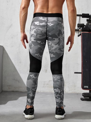 Men Contrast Panel Sports Leggings