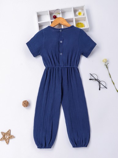 Toddler Girls Solid Knot Gathered Waist Jumpsuit