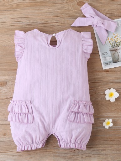 Baby Girl Tiered Layered Ruffle Romper With Headband