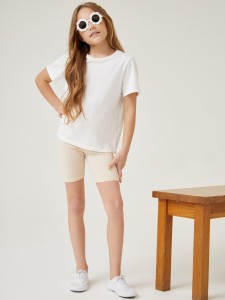 SHEIN BASICS Girls Cotton Solid Biker Shorts