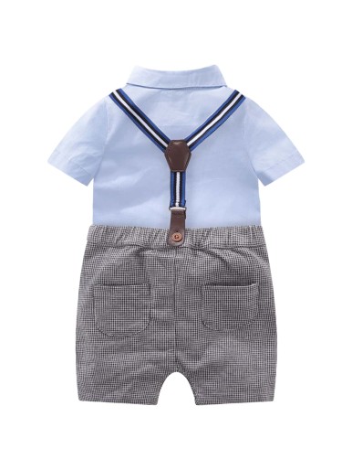 Baby Bow Front Shirt Bodysuit & Houndstooth Suspender Shorts