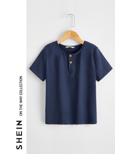 Shein buttons on the simple front occasional t-shirts & tanks- boy