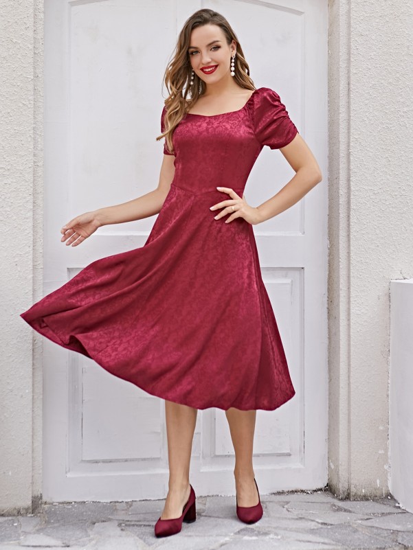 Jacquard fit and cheap flare dress