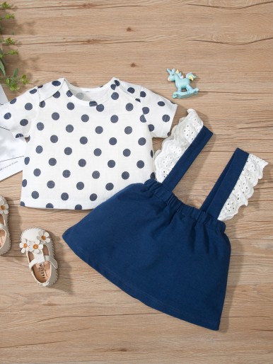 Baby Girl Polka Dot Top & Pinafore Skirt Set