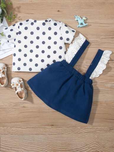 Baby Girl Polka Dot Top & Pinafore Skirt Set