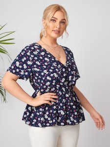 Plus Allover Floral Print Peplum Blouse