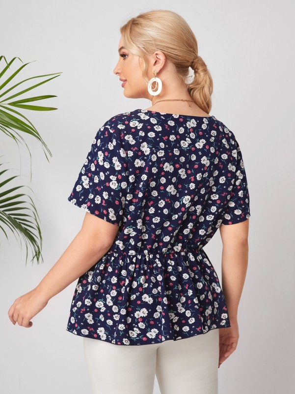 Plus Allover Floral Print Peplum Blouse