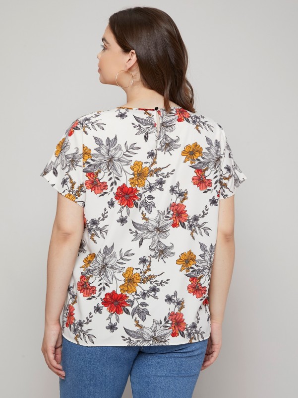 SHEIN Plus Tie Hem Floral Top