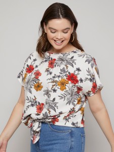 SHEIN Plus Tie Hem Floral Top