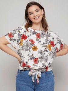 SHEIN Plus Tie Hem Floral Top