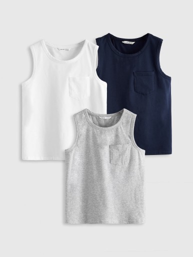 SHEIN Boys 3 Pack Patch Pocket Tank Top