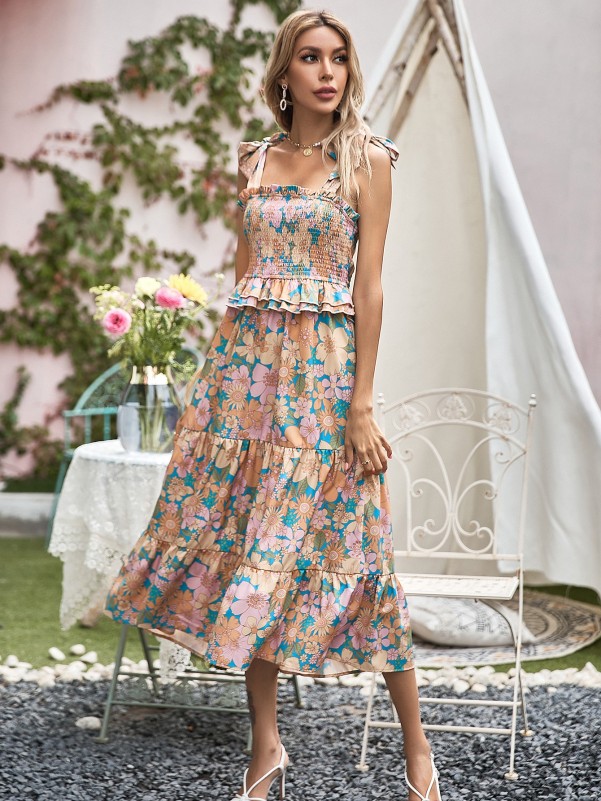 PRINTED TIERED CAMI DRESS