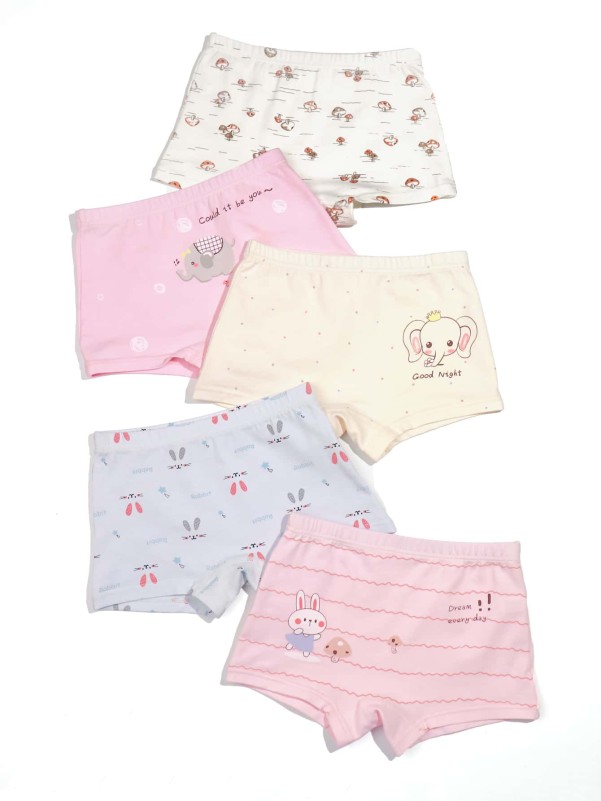 Toddler Girls 5pcs Cartoon & Slogan Graphic Underwear
