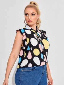 Plus Polka Dot Tie Neck Blouse