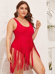 Plus Fringe Hem One Piece Swimwear