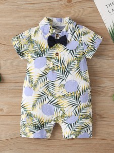 Baby Boy Leaf Bow Neck Shirt Romper