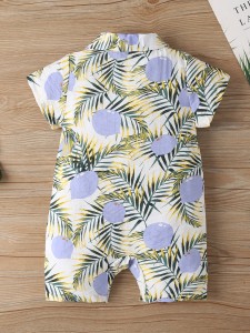 Baby Boy Leaf Bow Neck Shirt Romper