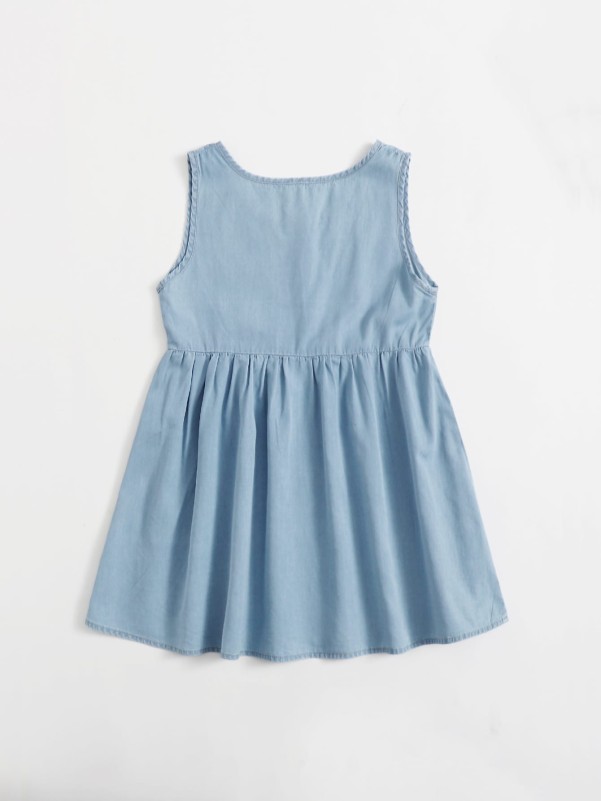 Girls Solid Half Button Denim Dress