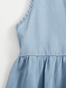 Girls Solid Half Button Denim Dress