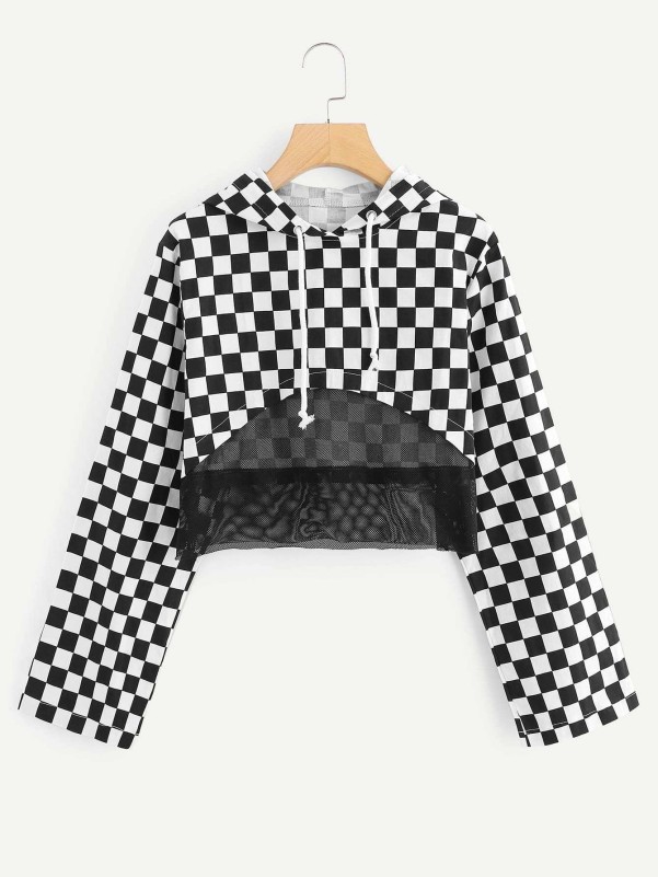 Checkered crop clearance top hoodie