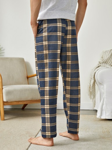 Men Plaid Slant Pocket Pajama Pants