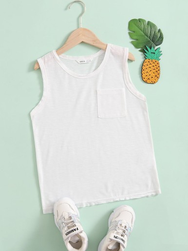 SHEIN Boys Patch Pocket Solid Tank Top