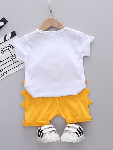 Toddler Boys Letter And Dinosaur Print Tee With Shorts