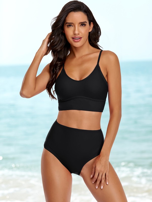 Solid High Waisted Bikini Swimsuit