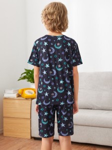 SHEIN Boys Galaxy Print Tee & Track Shorts PJ Set