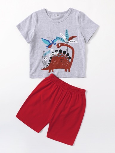 Pajama set by printing a phrase and dinosaur for young children