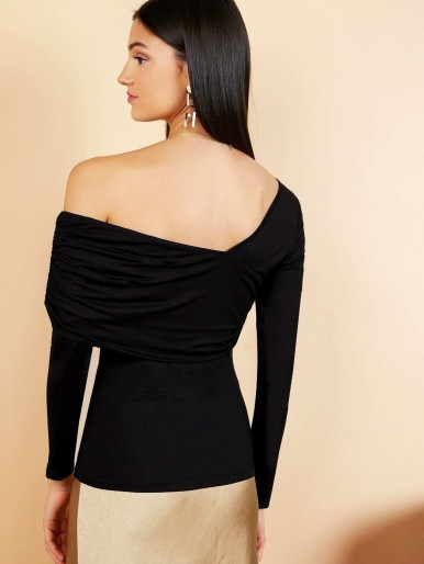 Asymmetrical Neck Ruched Detail Tee