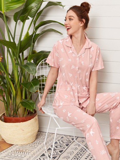 All Over Print Button Up PJ Set