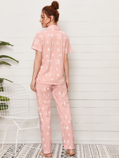 All Over Print Button Up PJ Set