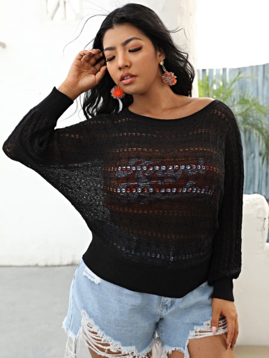 Plus Hollow Out Knitted Cover Up
