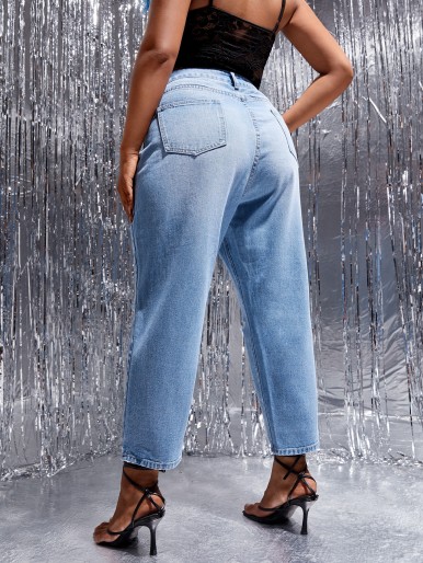 Plus High Waist Ripped Mom Cropped Jeans