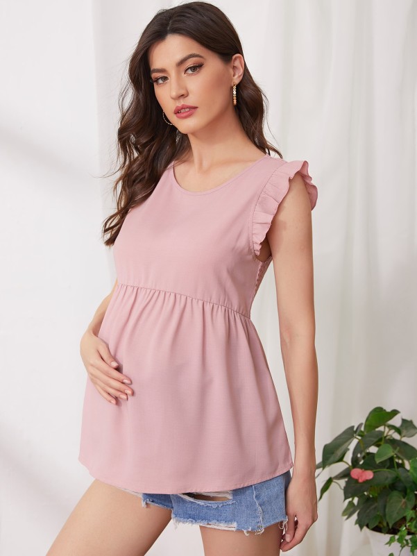 SHEIN Maternity Contrast Lace Ruffle Hem Dress
