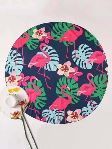 Flamingo & Tropical Print Beach Blanket