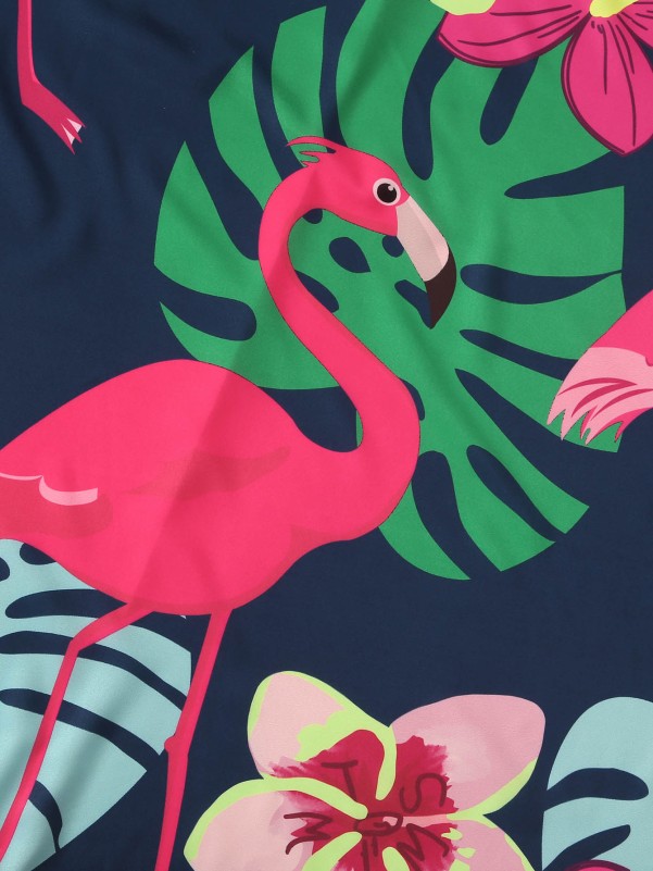 Flamingo & Tropical Print Beach Blanket