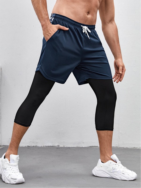 Men Contrast Panel Sports Leggings